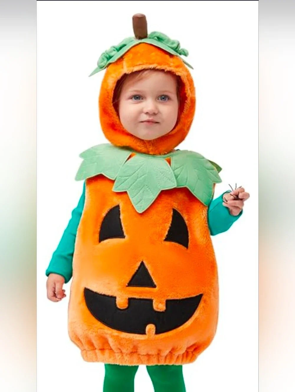 Kids Size 3t Orange Pumpkin Costume with Leaf Hood